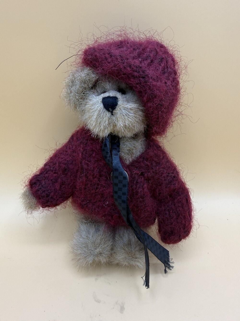 Boyds Bears Plush 8” Burgundy Hooded Sweater Stuffed Teddy Bear Vintage
